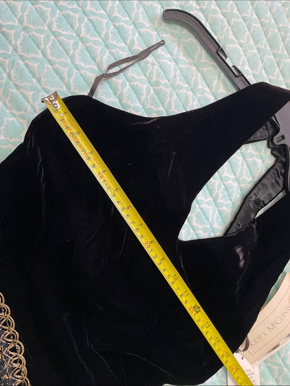 black velvet and gold lace drop waist halter dress - Picture 5 of 9